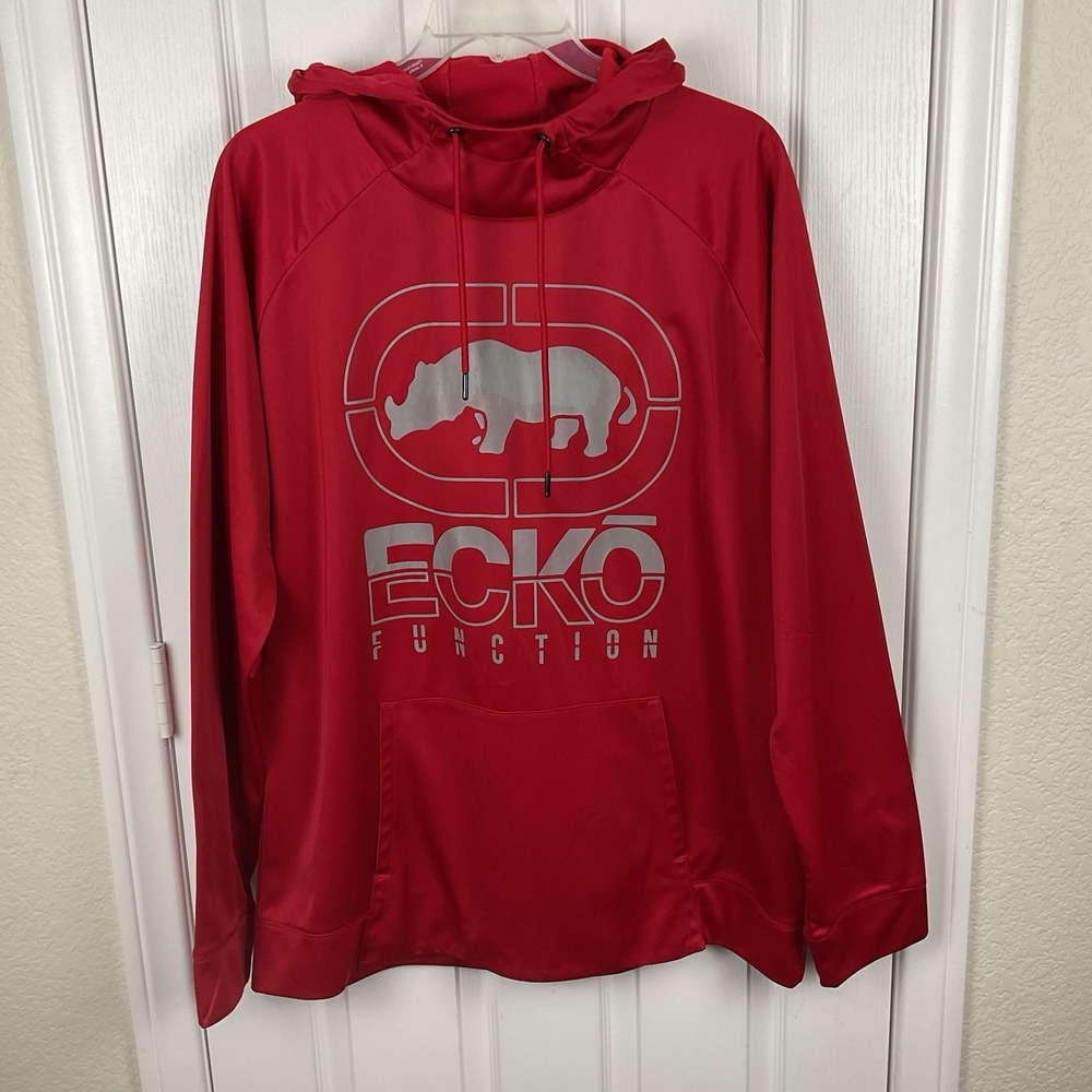 Ecko Unltd Function Men's Red Satin Pullover Hoodie Large Rhino Size XXL (?)
